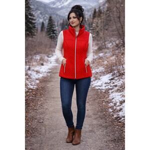 Black Rivet Red Quilted Vest Womens Medium Zip Pockets Sporty Athletic Casual